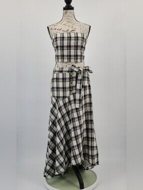 Free People 100% Cotton Plaid Two-Piece Crop Top and Maxi Skirt Set